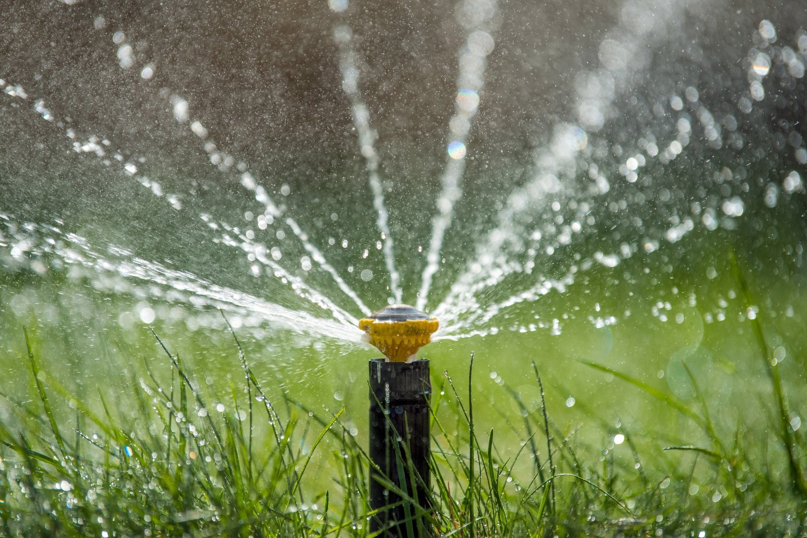 Sprinkler in action watering grass